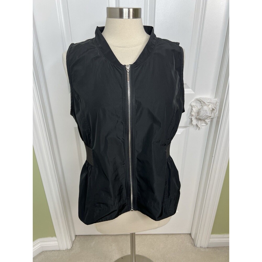 Sun Kim Nylon Full Zip Sleeveless Vest L Elastic Cinched Sides Black Lagenlook